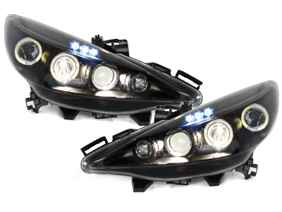LED Angel Eyes Scheinwerfer für Peugeot 207 06+ schwarz