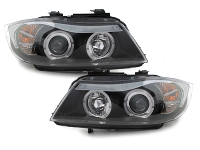 LED Angel Eyes Scheinwerfer für BMW E90/E91 3er 05-08 schwarz