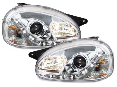 Tagfahrlicht-Optik Scheinwerfer für Opel Corsa B 3/5T 03.93-01 chrom