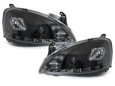 LED TAGFAHRLICHT Scheinwerfer für Opel Corsa C 01-06 black schwarz