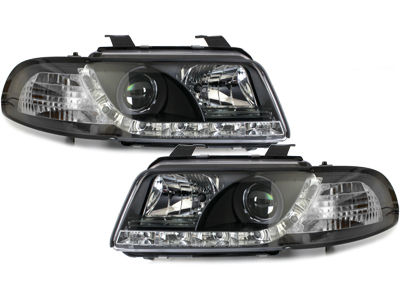 Scheinwerfer für AUDI A4 B5 95-98 Tagfahrlicht-Optik schwarz Sonar