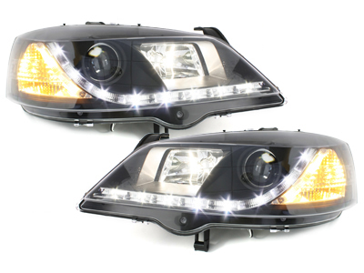 Scheinwerfer für Opel Astra G 98-04 Tagfahrlicht-Optik schwarz Sonar