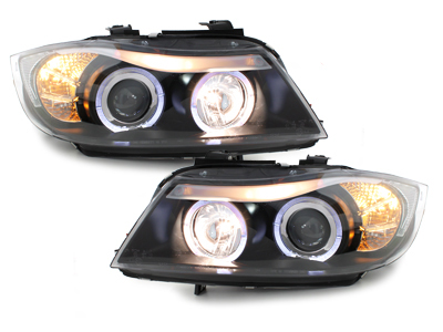 LED Angel Eyes Scheinwerfer für BMW E90/E91 3er 05-08 schwarz