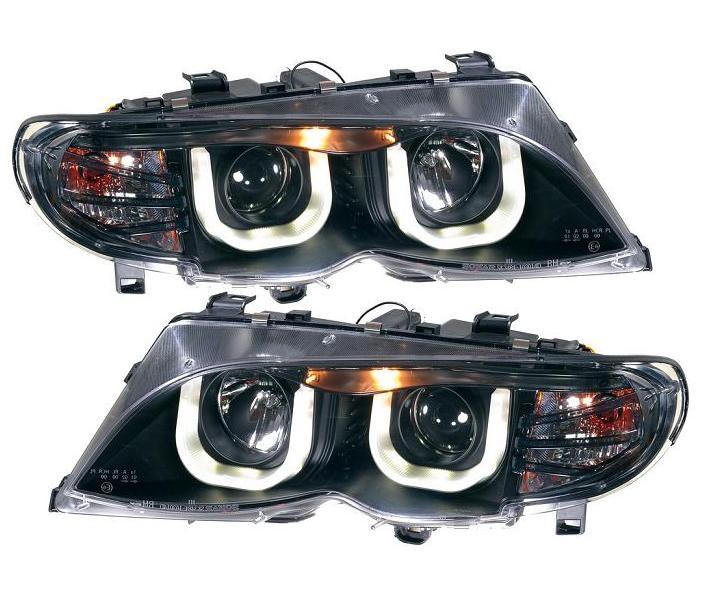 U-Design Angel Eyes Scheinwerfer BMW E46 Facelift 01-05 schwarz