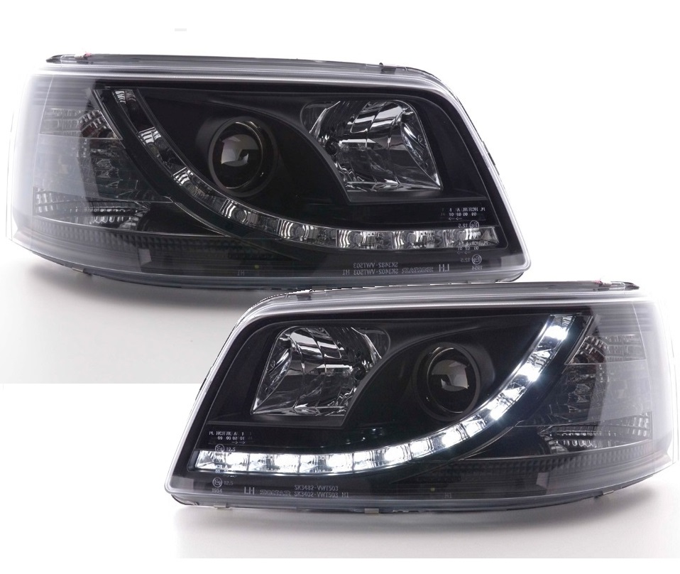 LED TAGFAHRLICHT Scheinwerfer für VW T5 03-09 black schwarz