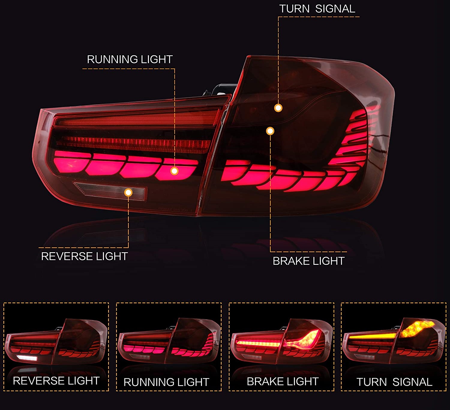 OLED Rückleuchten für BMW F30 3er 11-18 Limousine dynamisch rot smoke