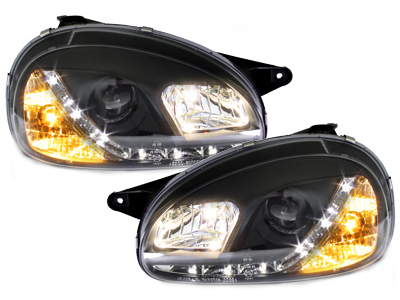 Scheinwerfer für Opel Corsa B 3/5T 93-01 Tagfahrlicht-Optik schwarz