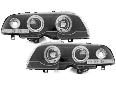 LED Angel Eyes Scheinwerfer für BMW E46 Coupe und Cabrio 98-03 schwarz S
