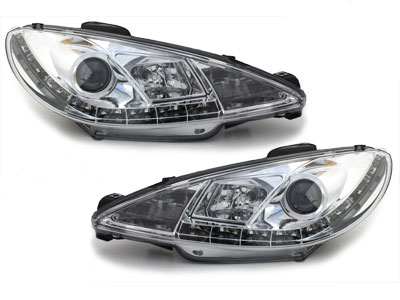 LED TAGFAHRLICHT Scheinwerfer für Peugeot 206 98-07 chrom