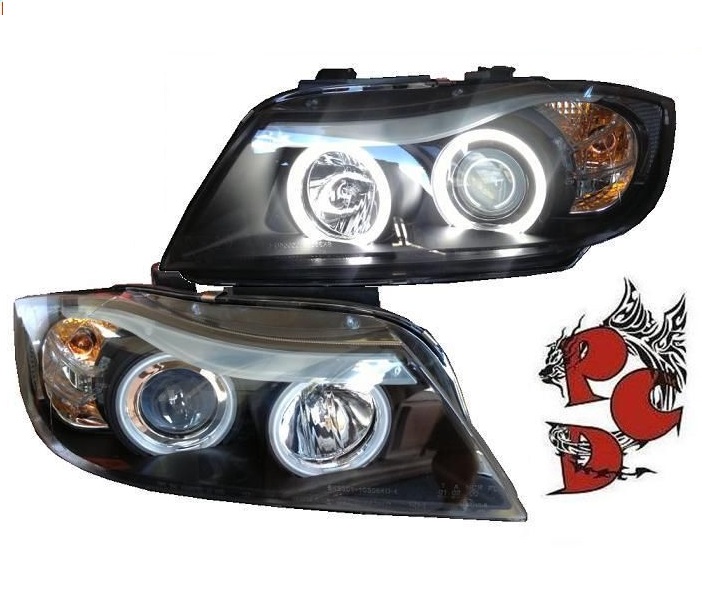 Scheinwerfer für BMW E90/E91 3er 2 CCFL Standlichtringe schwarz Sonar