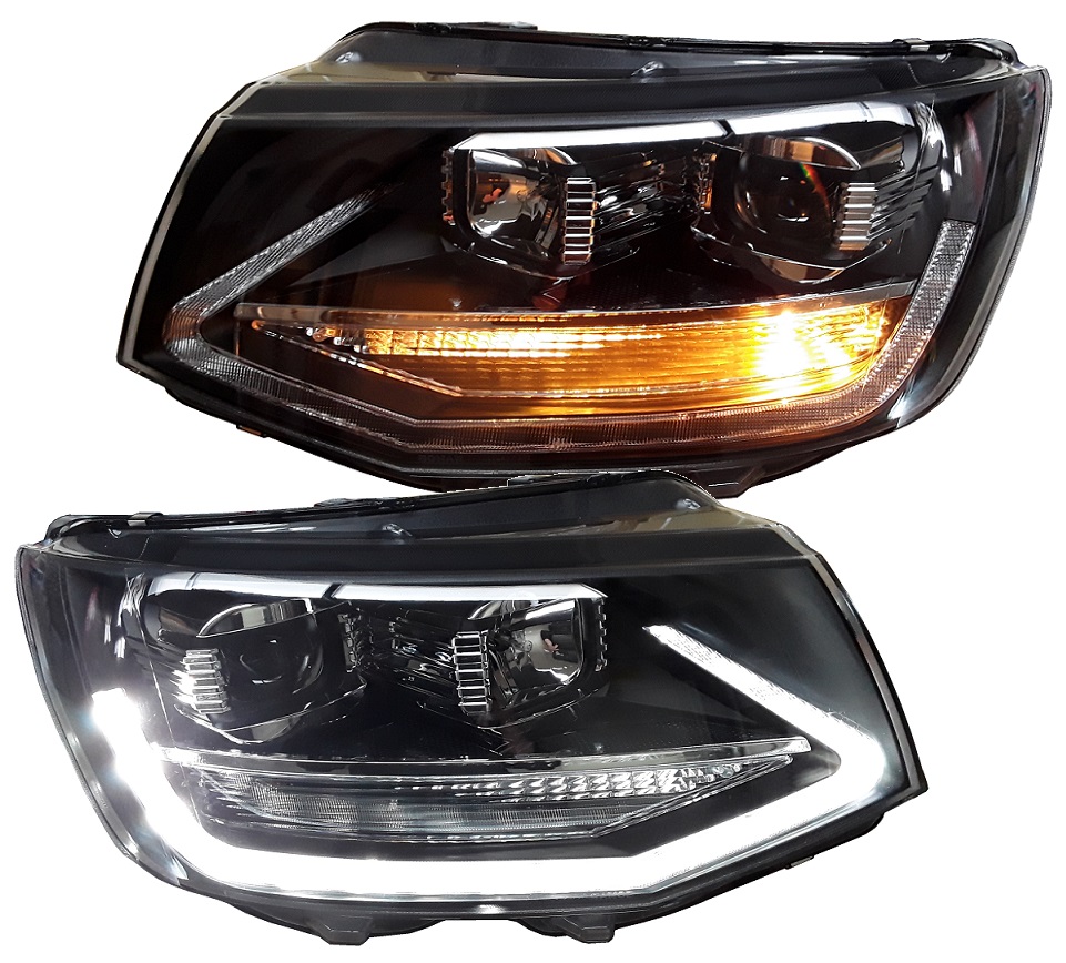 Scheinwerfer für VW T6 LED Tagfahrlicht Halogen-Blinker schwarz
