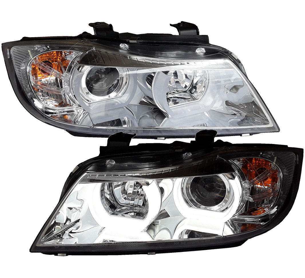 Lightbar Angel Eyes Scheinwerfer für BMW E90 E91 05-08 chrom H7
