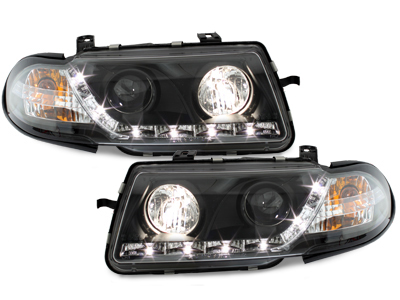Tagfahrlicht-Optik Scheinwerfer für Opel Astra F 91-94 schwarz