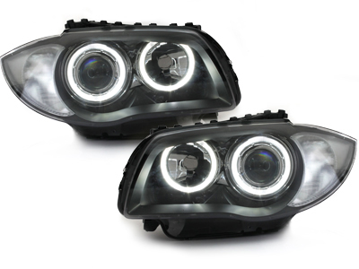 Highpower-LED Angel Eyes Scheinwerfer  für BMW 1er E87 E81 04-11 schwarz black