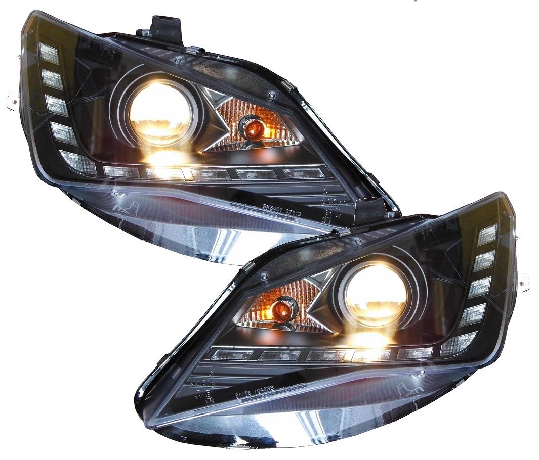 Scheinwerfer schwarz für Seat Ibiza 6J Facelift 12-15 Tagfahrlicht-Optik
