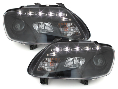 Scheinwerfer für VW Touran 1T 03-06 Tagfahrlicht-Optik schwarz