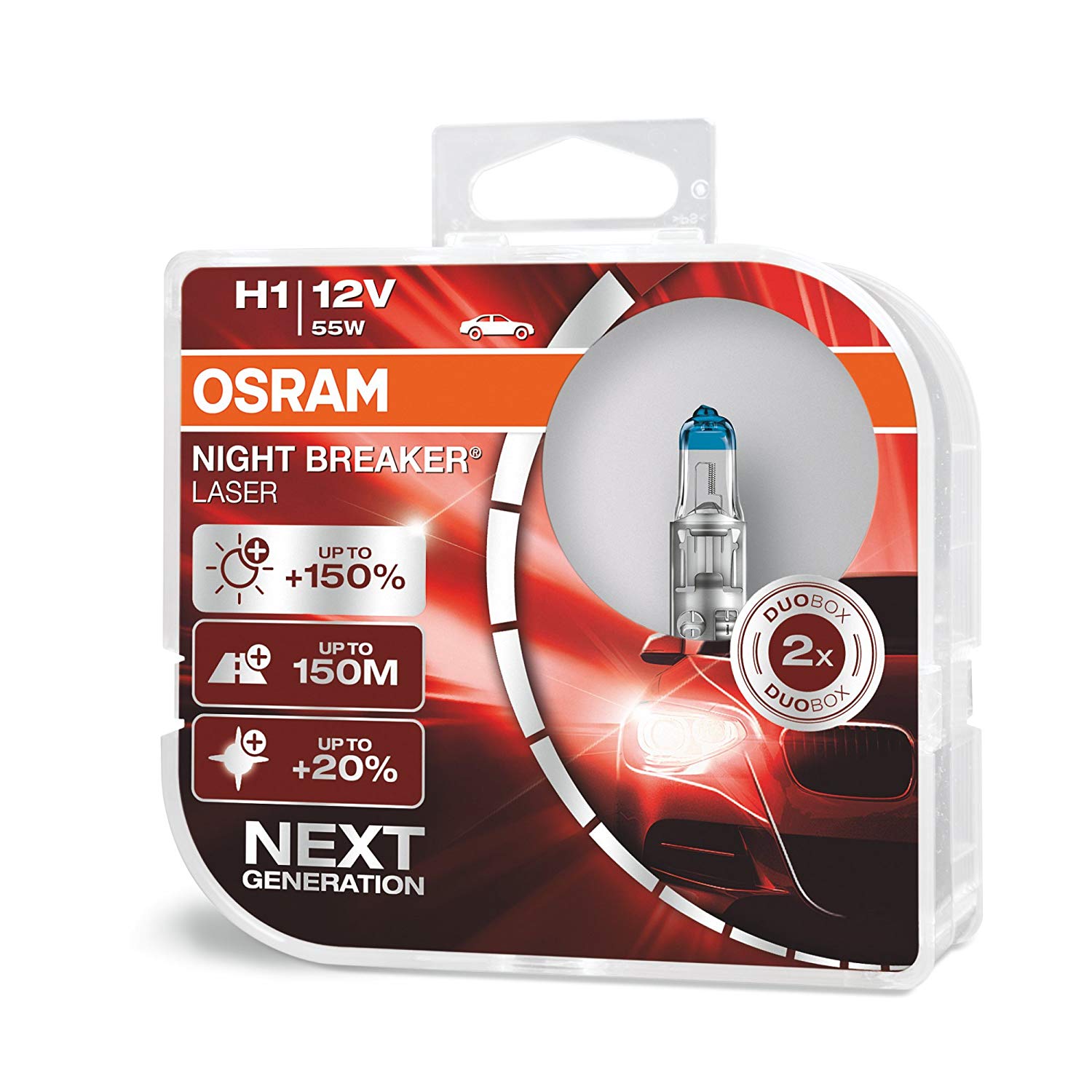 Osram NIGHTBREAKER LASER NEXT GENERATION H1 12V 55W 2 Stück im Hardcover