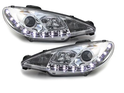 Tagfahrlicht-Optik Scheinwerfer für Peugeot 206 98-07 chrom