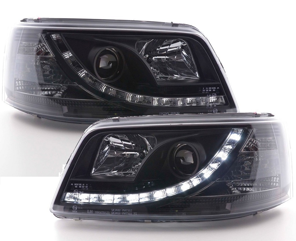 LED TAGFAHRLICHT Scheinwerfer für VW T5 03-09 black schwarz LWR