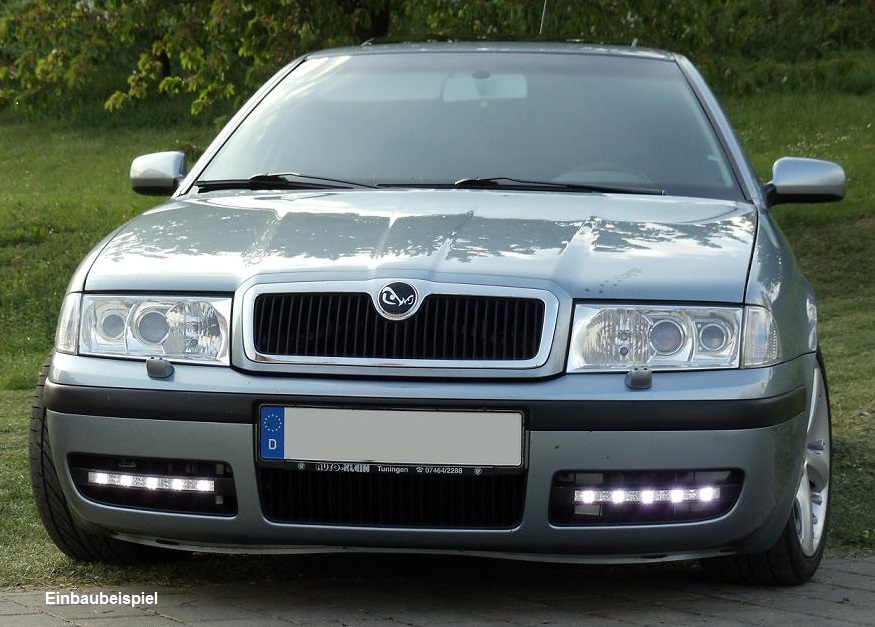 LED Tagfahrlicht + Blende passgenau für Skoda Octavia 1U ab Bj. 2000 mit LGX14Y