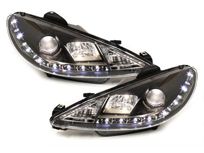 LED TAGFAHRLICHT Scheinwerfer für Peugeot 206 98-07 black schwarz
