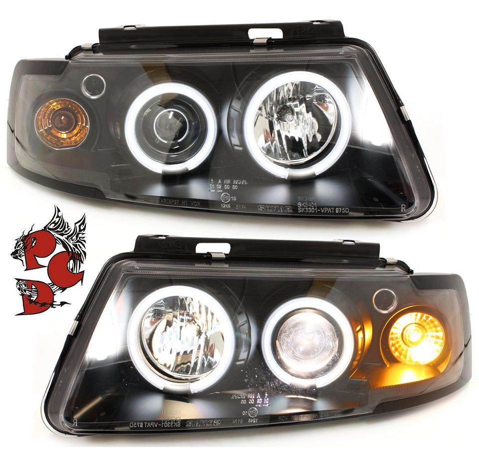 CCFL Angel Eyes Scheinwerfer für VW Passat 3B 96-00 schwarz