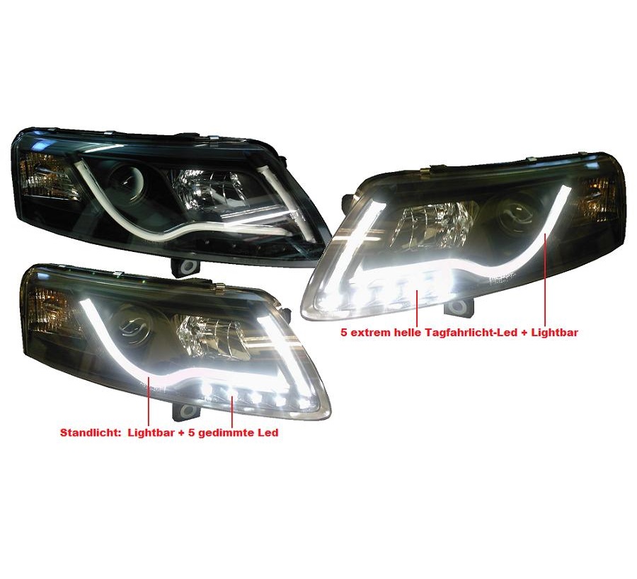 Lightbar Scheinwerfer für AUDI A6 4F 04-08 TAGFAHRLICHT schwarz