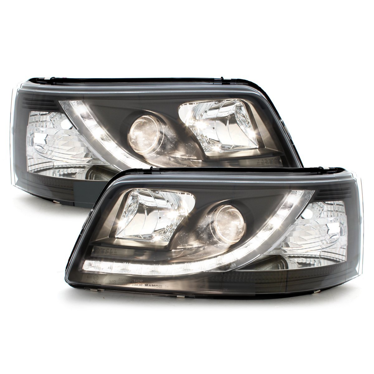 LED TAGFAHRLICHT Scheinwerfer für VW T5 03-09 black schwarz