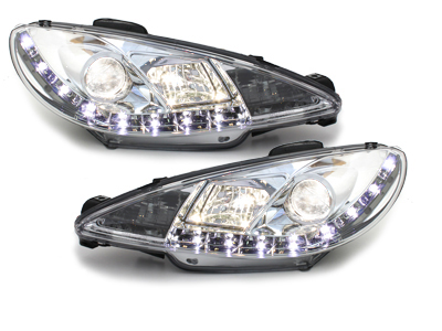 Tagfahrlicht-Optik Scheinwerfer für Peugeot 206 98-07 chrom