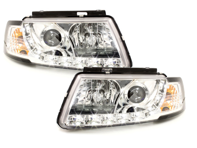 LED TAGFAHRLICHT Scheinwerfer für VW Passat 3B 96-00 chrom Dimmfunktion