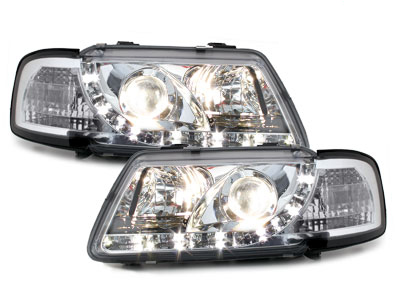 LED TAGFAHRLICHT Scheinwerfer für AUDI A3 8L 09.96-08.00 chrom mit Dimmfunktion