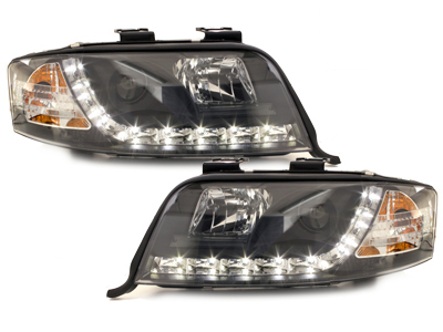Scheinwerfer für AUDI A6 4B 01-04 Facelift Tagfahrlicht-Optik schwarz