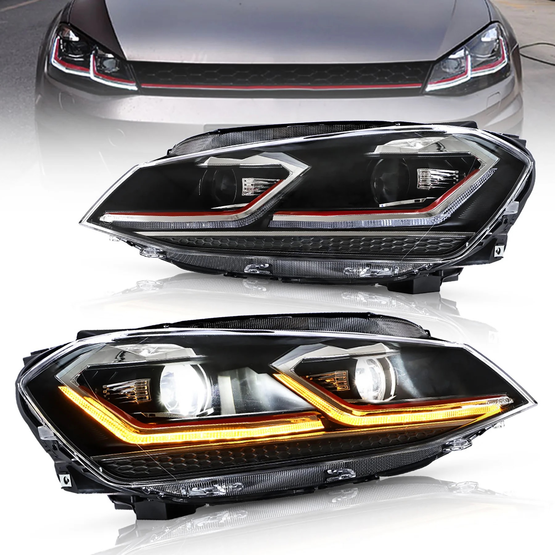 LED TAGFAHRLICHT Scheinwerfer für VW Golf 7 12-17 LED-Blinker Facelift-Optik rot