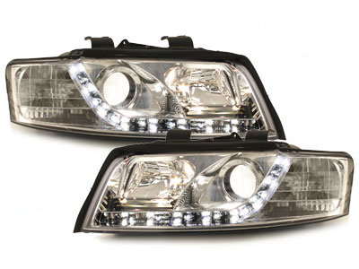 LED TAGFAHRLICHT Scheinwerfer für AUDI A4 8E 01-04 chrom mit Dimmfunktion
