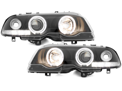 LED Angel Eyes Scheinwerfer für BMW E46 Coupe und Cabrio 98-03 schwarz S