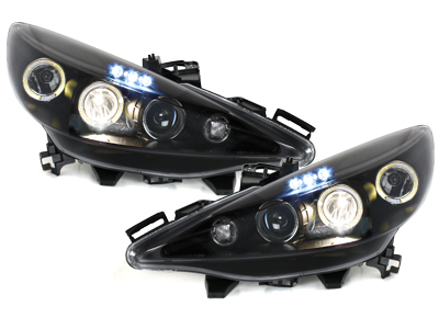 LED Angel Eyes Scheinwerfer für Peugeot 207 06+ schwarz