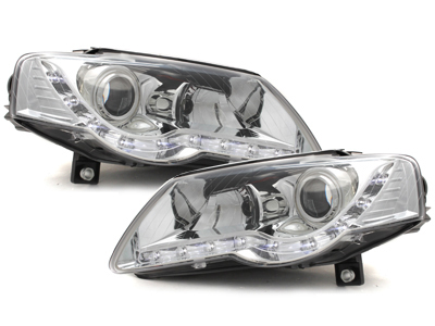 Scheinwerfer für VW Passat 3C B6 05-10 Tagfahrlicht-Optik chrom DEPO