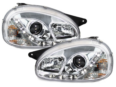 Tagfahrlicht-Optik Scheinwerfer für Opel Corsa B 3/5T 03.93-01 chrom