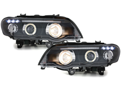 LED Angel Eyes Scheinwerfer für BMW X5 99-03 E53 schwarz Sonar