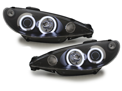 CCFL Angel Eyes Scheinwerfer für Peugeot 206 98-02 schwarz