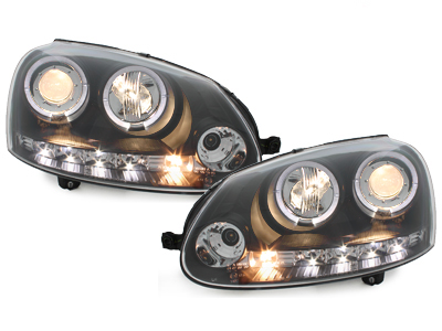 LED Angel Eyes Scheinwerfer für VW Golf V 03-09 schwarz Sonar