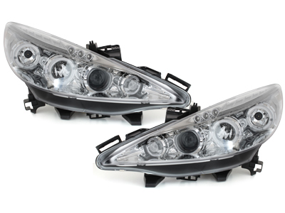 LED Angel Eyes Scheinwerfer für Peugeot 207 06+ chrom