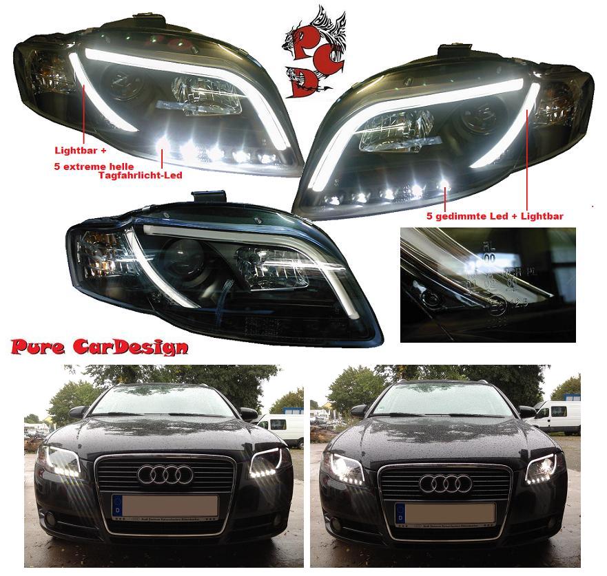 Lightbar Scheinwerfer für AUDI A4 8E B7 04-09 TAGFAHRLICHT schwarz