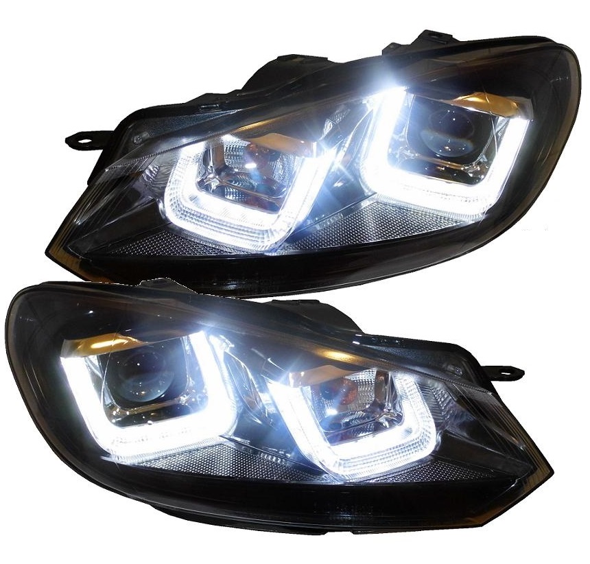 Tagfahrlicht Scheinwerfer für VW Golf 6 VI 08-12 schwarz im Golf 7-Look