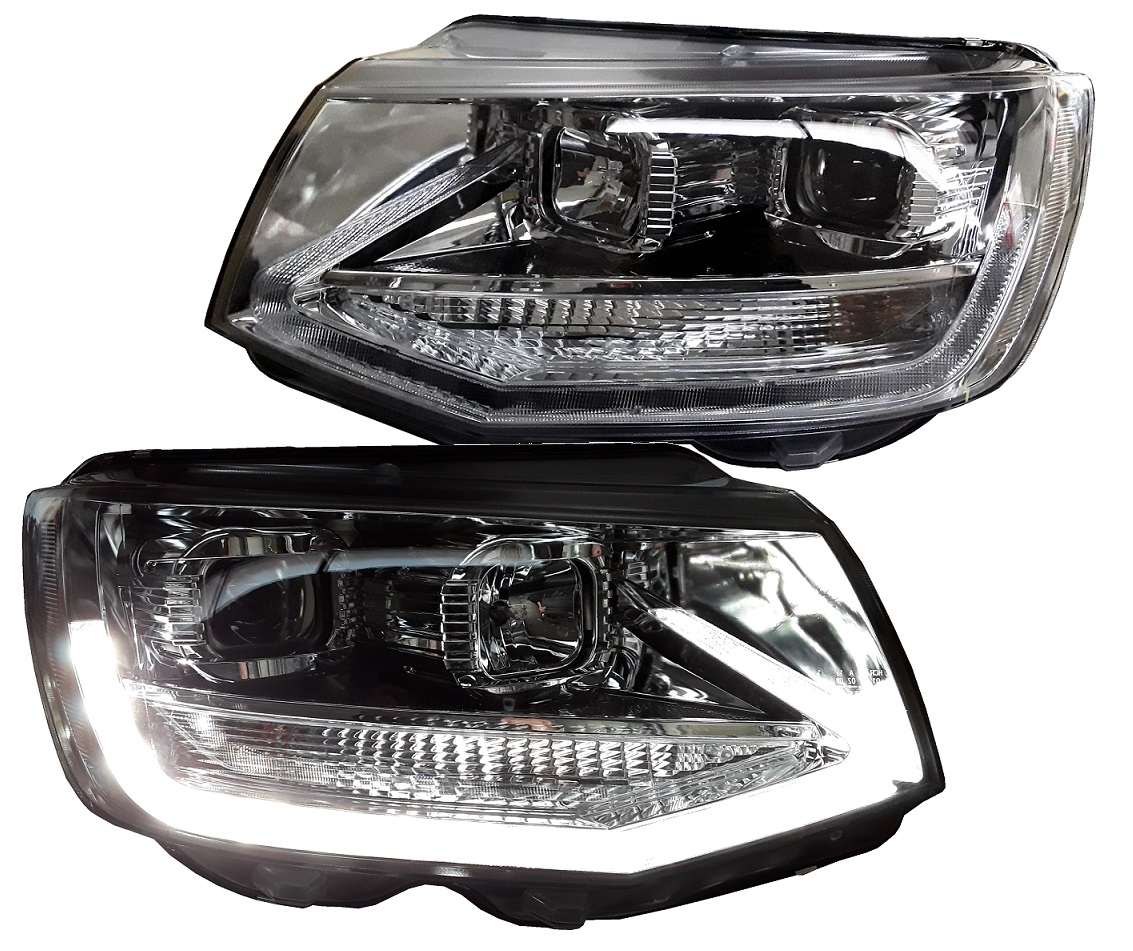 Scheinwerfer für VW T6 LED Tagfahrlicht Halogen-Blinker chrom