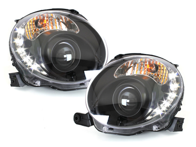 Scheinwerfer für Fiat 500 07-15 Tagfahrlicht-Optik schwarz