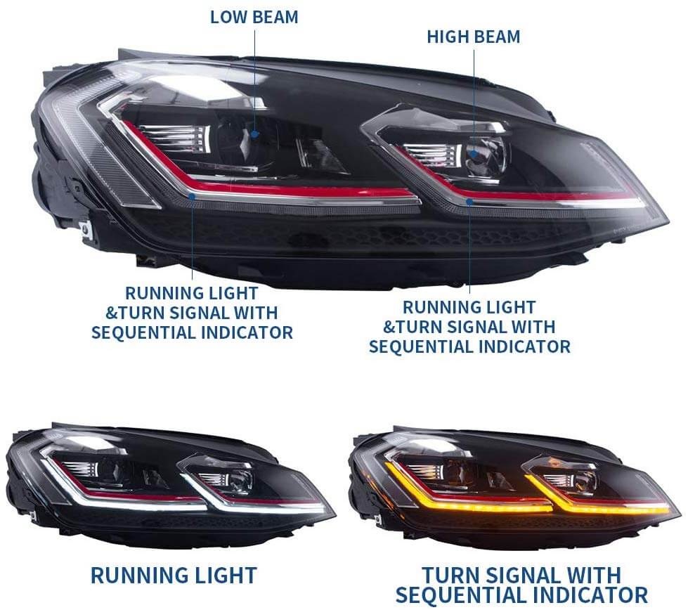LED TAGFAHRLICHT Scheinwerfer für VW Golf 7 12-17 LED-Blinker Facelift-Optik rot