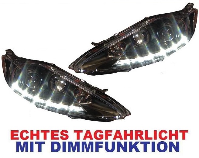 Tagfahrlicht Scheinwerfer für Ford Fiesta MK7 JA8 08-12 schwarz