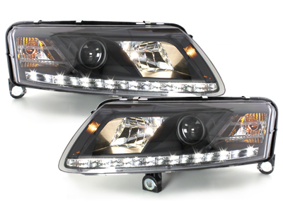 LED TAGFAHRLICHT Scheinwerfer für AUDI A6 4F 04-08 schwarz XENON