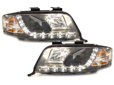 Scheinwerfer für AUDI A6 4B 01-04 Facelift Tagfahrlicht-Optik schwarz